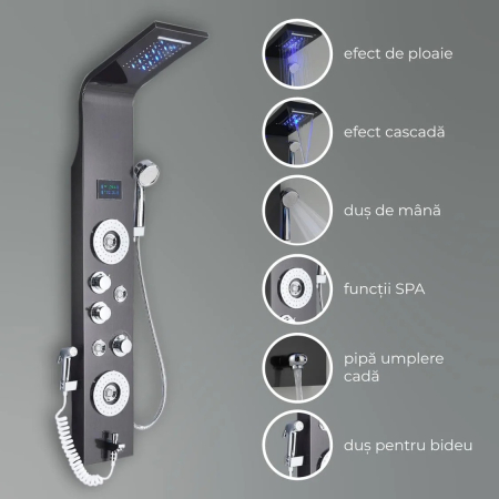 Panel de Dus cu leduri, efect de ploaie si jeturi cu masaj [1]