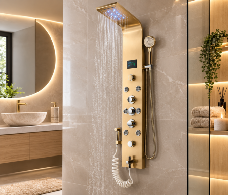 Panel Dus - Panel dus auriu, afisaj digital, dus bideu, LED si functii SPA