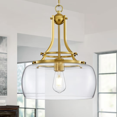 Corpuri de Iluminat Interior - Pendul auriu cu abajur din sticlă transparentă 34 cm