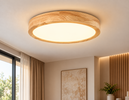 Corpuri de Iluminat Interior - Plafonieră LED rotundă 24W Ø30 cm 3000K aspect lemn natur
