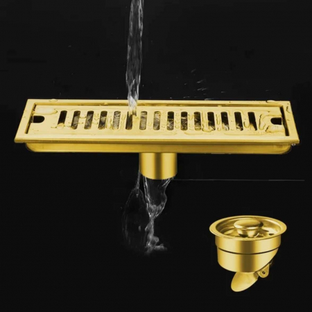 Accesorii baie - Rigola pardoseala, aspect auriu lucios , 40 X 10cm, iesiere pe 40 mm, antimiros