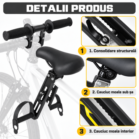 Sport, Camping & Outdoor - Scaun frontal bicicletă copii MINEUP cu ghidon și suporturi picioare