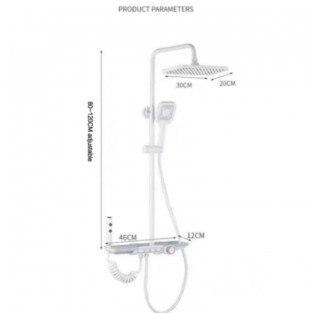 Set de Dus , Termostatat, Montare pe Perete, Cu Cap de Dus Reglabil 80-115 cm, Afisaj LED cu Temperatura, Iluminare Ambianta Colorata, Buton pentru Moduri Multiple, pentru Apa Calda si Rece, Alb [4]