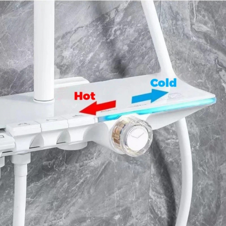 Set de Dus , Termostatat, Montare pe Perete, Cu Cap de Dus Reglabil 80-115 cm, Afisaj LED cu Temperatura, Iluminare Ambianta Colorata, Buton pentru Moduri Multiple, pentru Apa Calda si Rece, Alb [3]