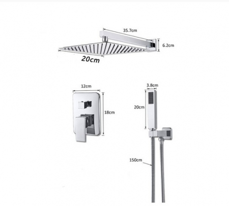 Sistem de dus incastrat, crom, para 20 cm, doua functii de curgere a apei [1]