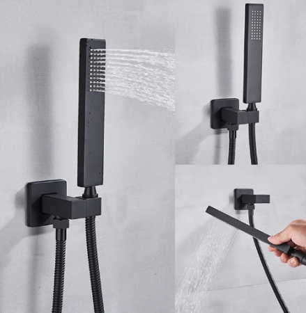 Sistem de dus incastrat cu para patrata de 30 cm, negru mat, 3 functii de curgere a apei [1]