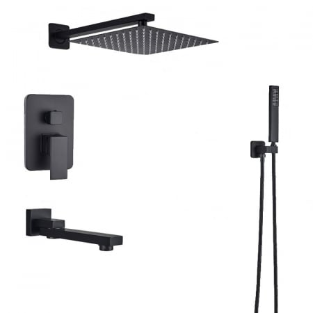Sisteme de Dus Incastrate - Sistem de dus incastrat cu para patrata de 30 cm, negru mat, 3 functii de curgere a apei