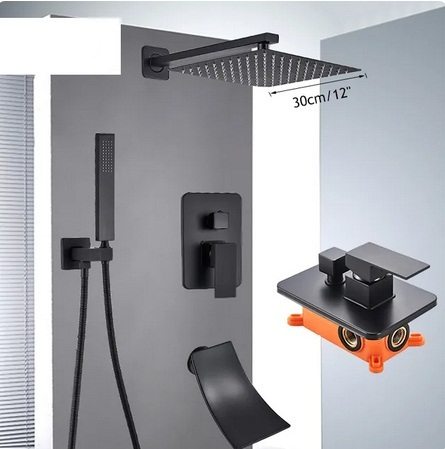 Sisteme de Dus Incastrate - Sistem de dus incastrat cu para patrata de 30 cm, negru mat,tip cascada