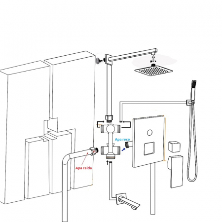 Sistem de dus incastrat cu para patrata de 40 cm, negru mat, 3 functii de curgere a apei [4]