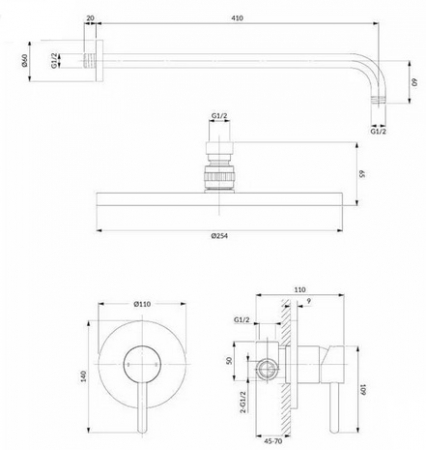 Sistem de dus incastrat cu para rotunda 25 cm , negru mat [1]