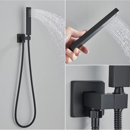 Sistem de dus incastrat in tavan, termostatic, negru mat 50x50 [3]