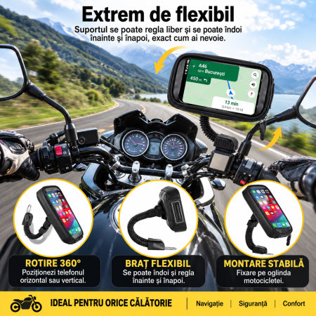 Sport, Camping & Outdoor - Suport telefon moto ENONEO 360° cu husă pentru ploaie până la 6,7 inch