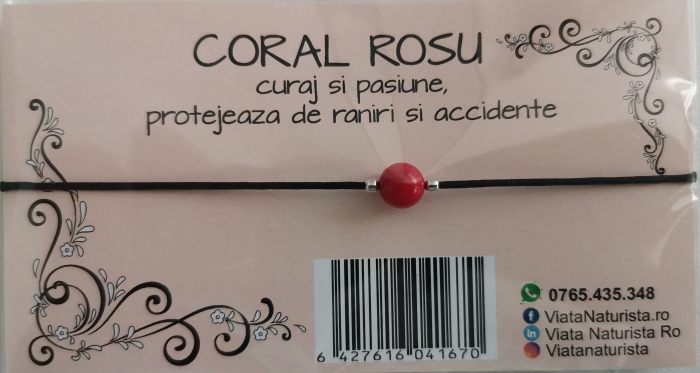 Bratara 1 piatra CORAL ROSU, lucrata manual [1]