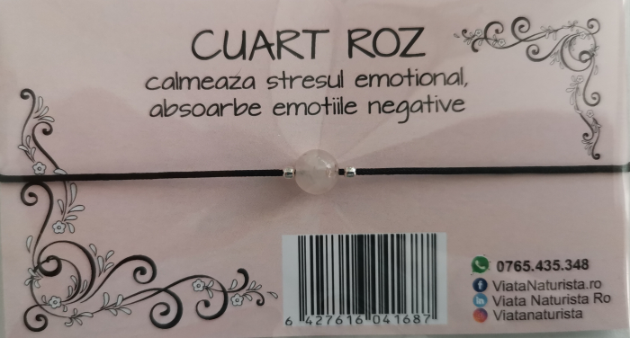 Bratara 1 piatra CUART ROZ, lucrata manual [1]