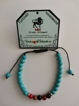 Bratari zodii cu TURCOAZ - Bratara TURCOAZ leu, lucrata manual