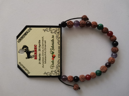 Bratari zodii cu RUDRAKSHA - Bratara RUDRAKSHA berbec, lucrata manual