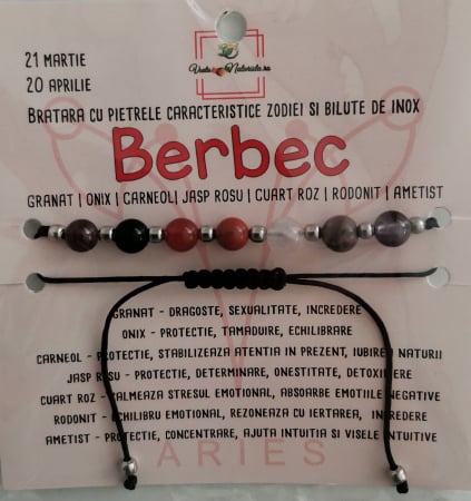 CRISTALOTERAPIE - Bratara berbec cu pietre semipretioase, lucrata manual