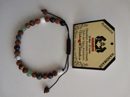 Bratari zodii cu RUDRAKSHA - Bratara RUDRAKSHA gemeni, lucrata manual