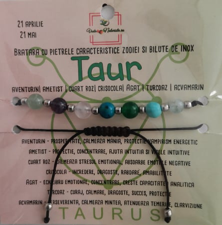 CRISTALOTERAPIE - Bratara taur cu pietre semipretioase, lucrata manual