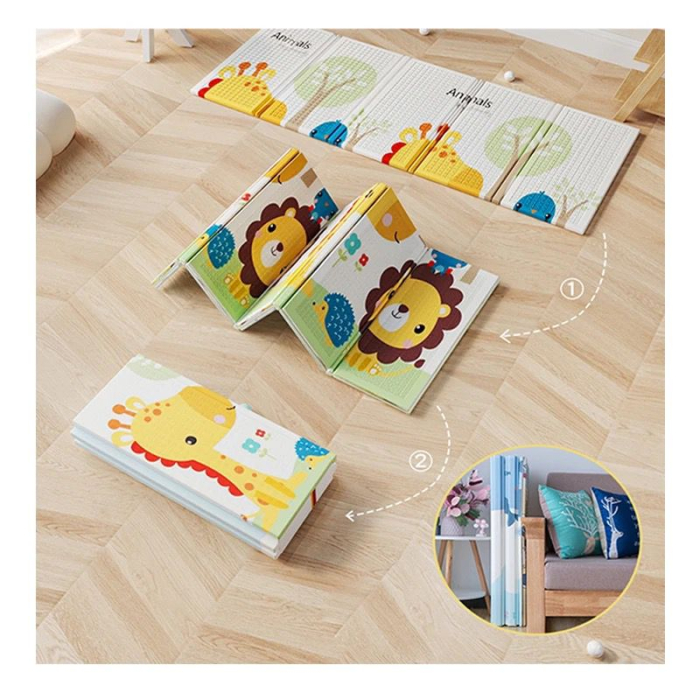 Covor de joaca pentru copii XXL, VichemaToys, 200x180x1 cm, 2 fete, galben multicolor [4]