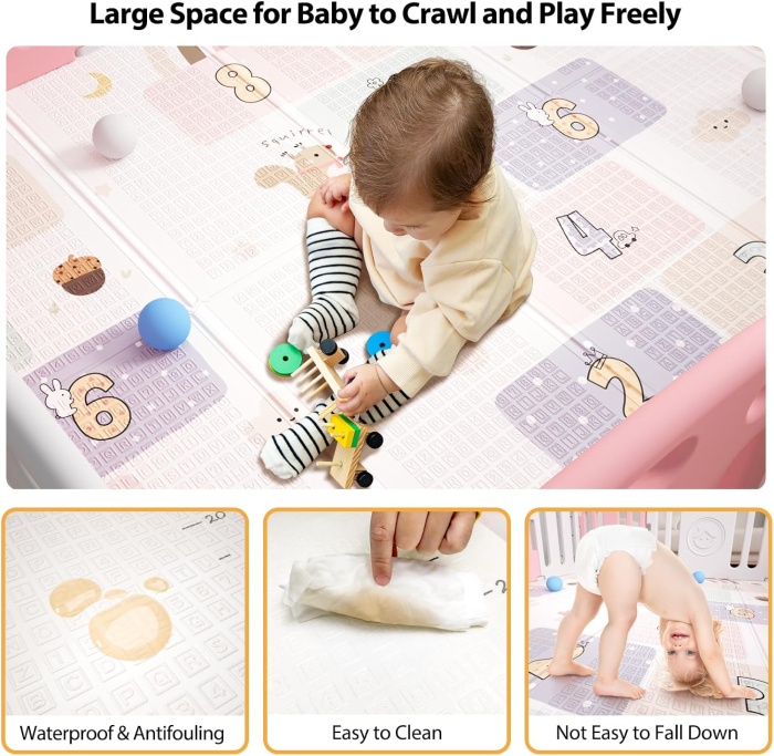 Covor de joaca pliabil pentru copii, VichemaToys, 200x180x1cm, 2 fete, multicolor [8]