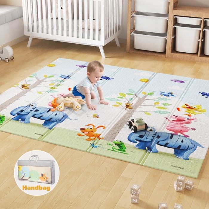 Covor de joaca termic pentru bebelusi si copii XXL, 200x180x2cm, Spuma XPE, Interactiv si educativ [4]
