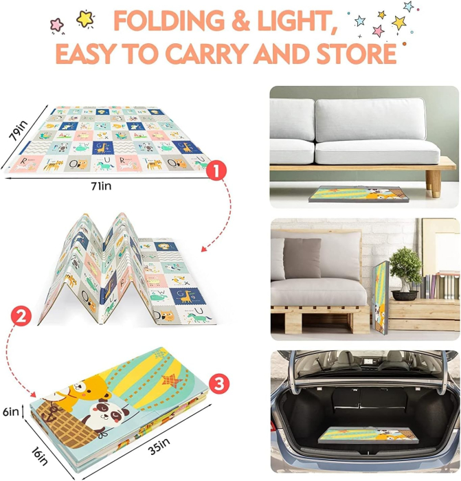 Covor de joaca termic pentru copii XXL, 200x180x1cm, Material XPE de inalta densitate, 2 fete, Pliabil, Impermeabil, non-toxic, Ecologic, Antialunecare, Izolant, Interactiv si educativ [4]