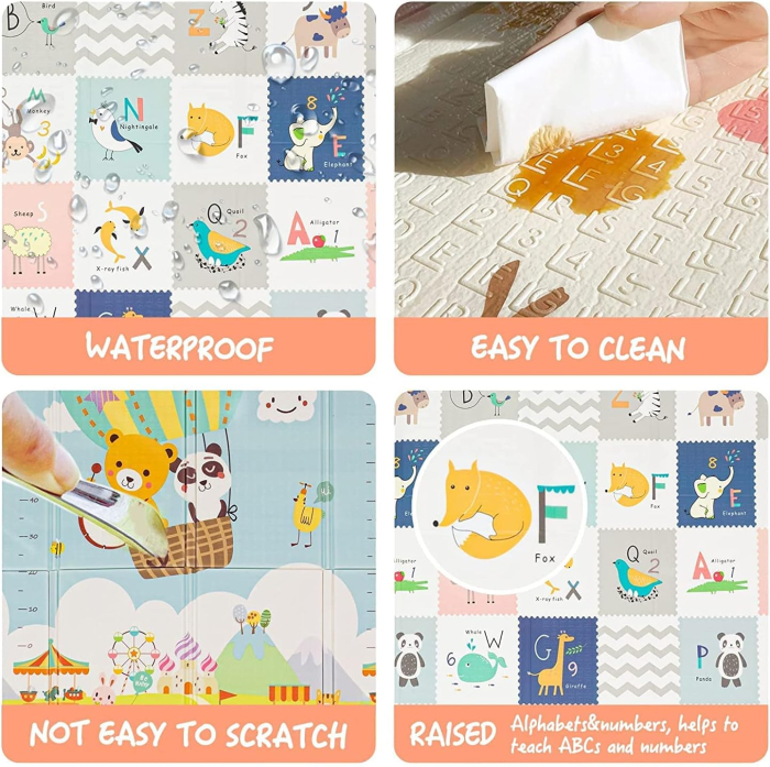 Covor de joaca termic pentru copii XXL, 200x180x1cm, Material XPE de inalta densitate, 2 fete, Pliabil, Impermeabil, non-toxic, Ecologic, Antialunecare, Izolant, Interactiv si educativ [5]