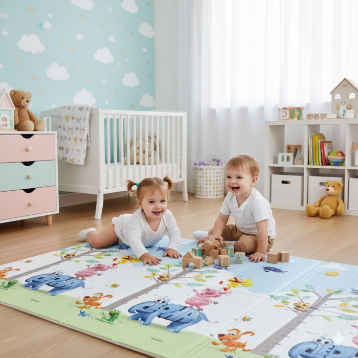 Covor de joaca termic pentru copii XXL, Vichema®, 200x180x1 cm, Material XPE de inalta densitate, 2 fete, Pliabil, Impermeabil, non-toxic, Ecologic, Antialunecare, Izolant, Interactiv si educativ, pen [5]