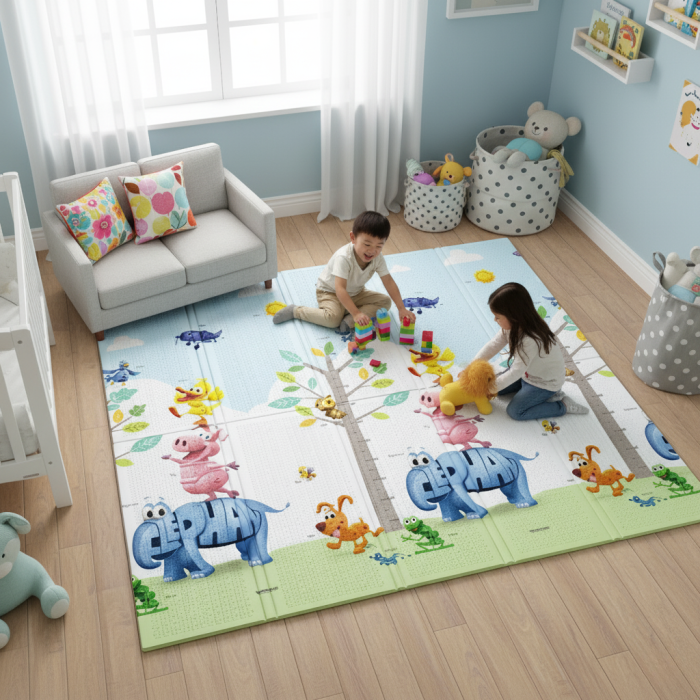 Covor de joaca termic pentru copii XXL, Vichema®, 200x180x1 cm, Material XPE de inalta densitate, 2 fete, Pliabil, Impermeabil, non-toxic, Ecologic, Antialunecare, Izolant, Interactiv si educativ, pen [3]