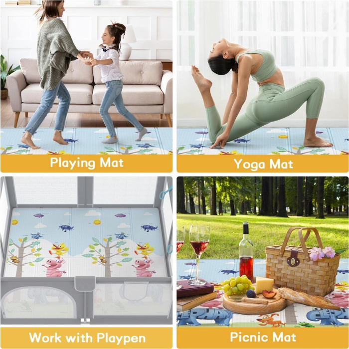 Covor de joaca termic pentru copii XXL, VichemaToys®, 200x180x1.5 cm, Material XPE de inalta densitate, 2 fete, Pliabil, Impermeabil, non-toxic, Ecologic, Antialunecare, Izolant, Interactiv si educati [6]