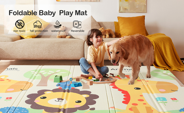 Covor de joaca termic pentru copii XXL, VichemaToys, 200x180x1.5 cm, Material XPE de inalta densitate, 2 fete, Pliabil, Impermeabil, Antialunecare, Izolant, Interactiv [2]