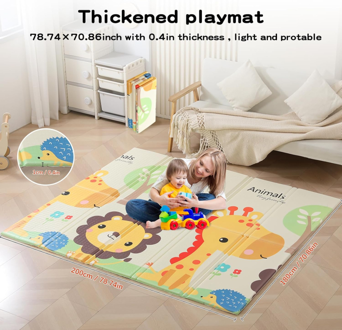 Covor de joaca termic pentru copii XXL, VichemaToys, 200x180x1.5 cm, Material XPE de inalta densitate, 2 fete, Pliabil, Impermeabil, Antialunecare, Izolant, Interactiv [6]