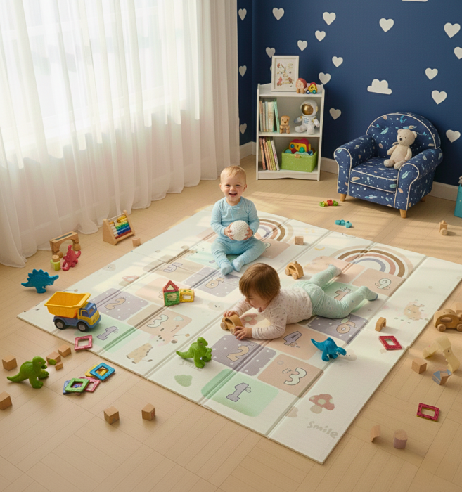 Covoras de joaca pentru copii XXL, 200x180x1.5 cm, Termic, 2 fete, Pliabil, Impermeabil, non-toxic, Ecologic, Antialunecare, Izolant, Interactiv [6]