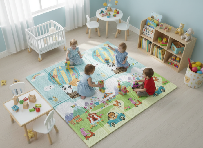 Covor de joaca termic pentru copii XXL, VichemaToys®, 200x180x1.5 cm, Material XPE de inalta densitate, 2 fete, Pliabil, Impermeabil, non-toxic, Ecologic, Antialunecare [3]