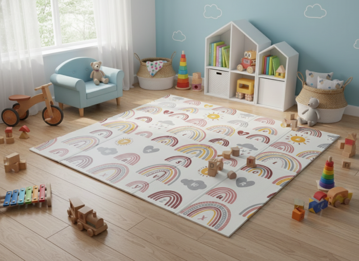 Covor de joaca termic pentru copii XXL, VichemaToys®, 200x180x1.5cm, Material XPE de inalta densitate, 2 fete, Pliabil, Impermeabil, Ecologic, Antialunecare, Izolant, Interactiv [3]