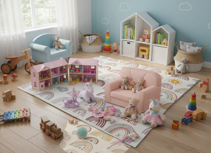 Covor de joaca termic pentru copii XXL, VichemaToys®, 200x180x1.5cm, Material XPE de inalta densitate, 2 fete, Pliabil, Impermeabil, Ecologic, Antialunecare, Izolant, Interactiv [4]