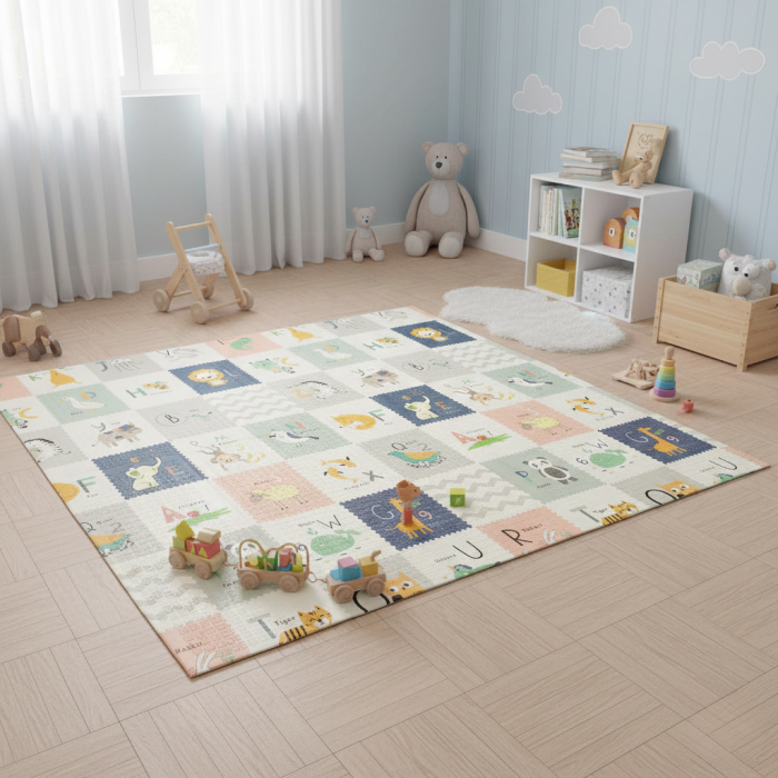 Covor de joaca termic pentru copii XXL, VichemaToys, 200x180x1cm, Spuma XPE de inalta densitate, 2 fete, Pliabil, Impermeabil, non-toxic, Ecologic, Antialunecare [6]