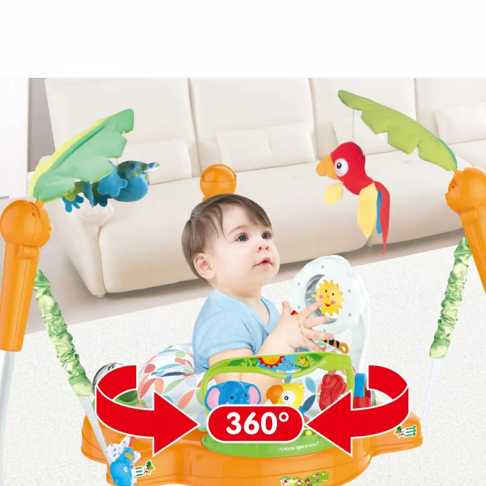Saritor pentru Copii  cu Centru de Activitati, Vichema®, Baby Jumper,  Scaun rotativ 360°, 3 trepte de inaltime, Sunete, Lumini, Accesorii atractive, Orange, 6 luni+ [5]