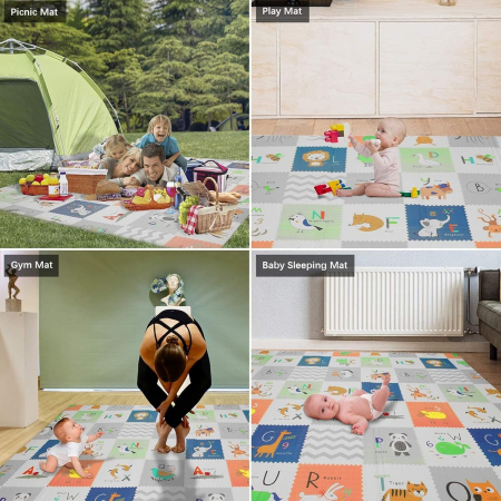 Covoras de joaca termic pentru bebelusi si copii XXL 200x180x2cm, Spuma XPE, Balon cu aer cald/Alfabet [8]