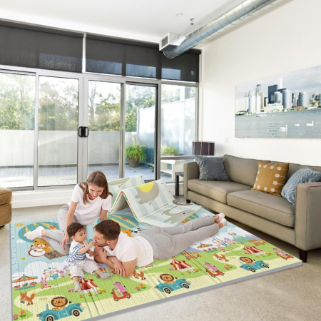 Covoras de joaca termic pentru bebelusi si copii XXL 200x180x2cm, Spuma XPE, Balon cu aer cald/Alfabet [4]