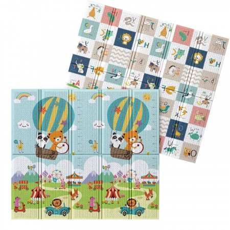 Covoras de joaca termic pentru bebelusi si copii XXL 200x180x2cm, Spuma XPE, Balon cu aer cald/Alfabet [1]