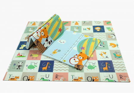 Covoras de joaca termic pentru bebelusi si copii XXL 200x180x2cm, Spuma XPE, Balon cu aer cald/Alfabet [5]