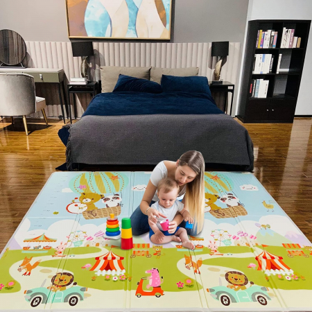 Covoras de joaca termic pentru bebelusi si copii XXL 200x180x2cm, Spuma XPE, Balon cu aer cald/Alfabet [6]