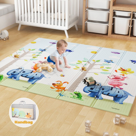 Covor de joaca termic pentru bebelusi si copii XXL, 200x180x2cm, Spuma XPE, Interactiv si educativ [3]
