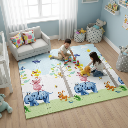 Covor de joaca termic pentru bebelusi si copii XXL, 200x180x2cm, Spuma XPE, Interactiv si educativ [1]