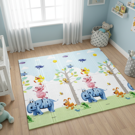 Covorase de joaca - Covor de joaca termic pentru copii XXL, Vichema®, 200x180x1 cm, Material XPE de inalta densitate, 2 fete, Pliabil, Impermeabil, non-toxic, Ecologic, Antialunecare, Izolant, Interactiv si educativ, pen