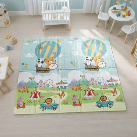 Covorase de joaca - Covor de joaca termic pentru copii XXL, VichemaToys®, 200x180x1.5 cm, Material XPE de inalta densitate, 2 fete, Pliabil, Impermeabil, non-toxic, Ecologic, Antialunecare