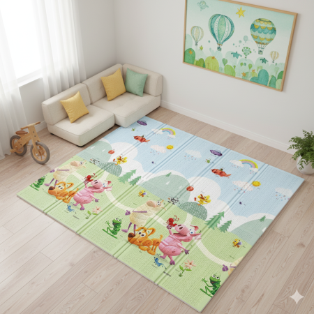 Covorase de joaca - Covoras de joaca termic pentru bebelusi si copii XXL, 200x180x2cm, Spuma XPE, Animalute