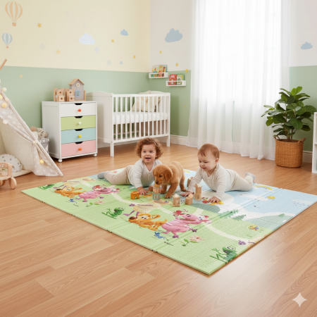Covoras de joaca termic pentru bebelusi si copii XXL, 200x180x2cm, Spuma XPE, Animalute [1]